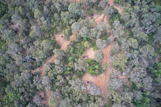 Drone View Of Campsite And Forest Balingup, Western Australia.