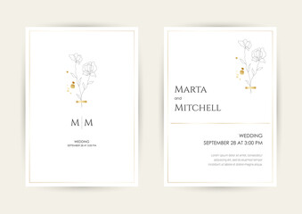 Minimalist wedding invitation card template design, golden line art drawing with triangle frame. Good for poster, card, invitation, flyer, cover, banner, placard, brochure and other graphic design.