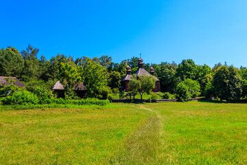 View of Open-air Museum of Folk Architecture and Folkways of Ukraine in Pyrohiv (Pirogovo) village...