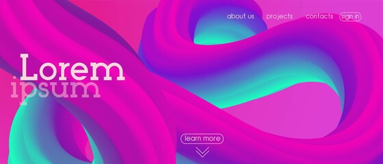 Abstract 3d Wave Background. Neon Color Purple Banner Template. Neon Geometric 3d Landing Page.