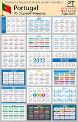 Portuguese horizontal pocket calendars for 2022. Week starts Sunday