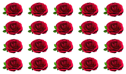 Patrón de rosas rojas. Fondo blanco. Render 3D
