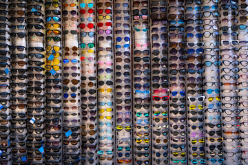 Batumi, Georgia - April 20, 2021: Sunglasses on the market