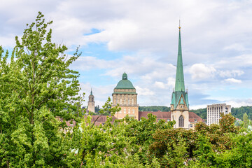 View of historic Zurich city center  on a summer day, Canton of Zurich, Switzerland.