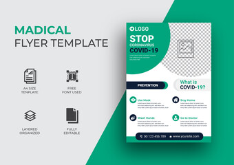 Corona Virus Medical Healthcare Flyer Template, A4 Size Medical Poster, Flyer Layout Design, Vector file Design For Medical, Healthcare, Covid 19 Prevention, Pharmacy Presentation