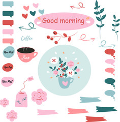 Obraz na płótnie Canvas good morning spring stickers set