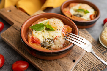 Egg Caprese Breakfast Cup, hot homemade ham, egg and caprese-flavored dish
