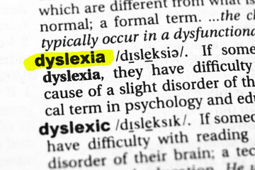 Highlighted word dyslexia concept and meaning