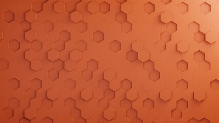 Hexagonal background texture. 3D illustration honeycomb structure in orange color