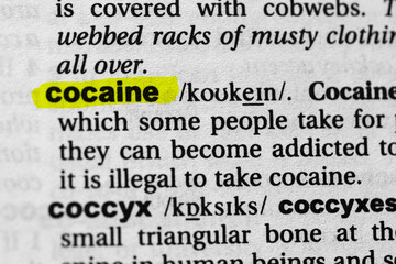 Highlighted word cocaine concept and meaning