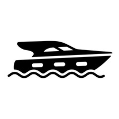 Cruising motor yacht flat vector glyph icon