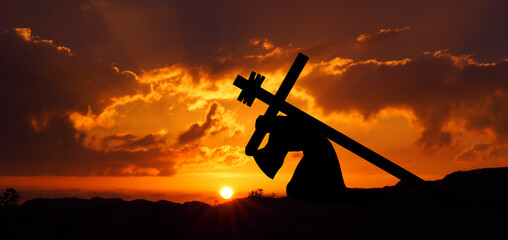 Jezus niosący krzyż - obrazy, fototapety, plakaty