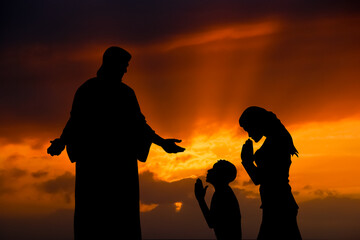 Fototapeta Jezus i modląca się matka z synem obraz