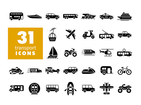 Transportation vector flat glyph icon set isolated