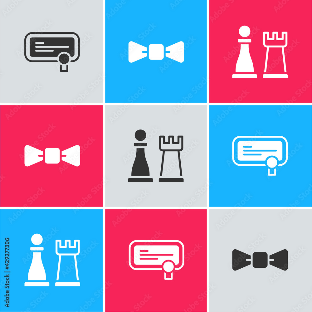 Sticker set certificate template, bow tie and chess icon. vector