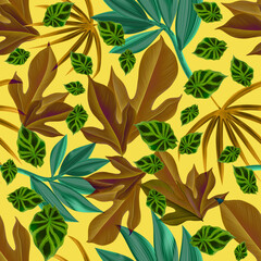 Fototapeta na wymiar Seamles Leaves Pattern In Elegant Style. Palm leaves background. Tropical palm leaves, jungle leaves seamless floral pattern background