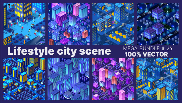 The Lifestyle set city people background 3D future neon ultraviolet