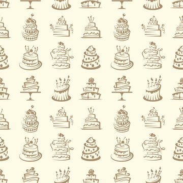 seamless pattern with cakes isolated on beige background
