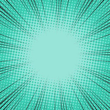 Radial Speed Line background. Vector illustration. Comic book black and green radial lines background. Halftone.
