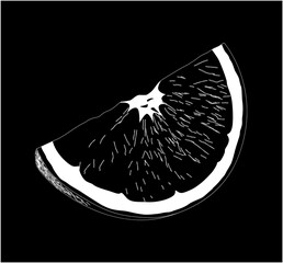 piece of orange white on black background