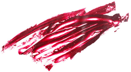 Red lipstick stroke isolated on a white background, top view.