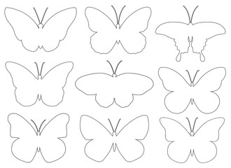Set butterflies graphics black white coloring vector illustration	