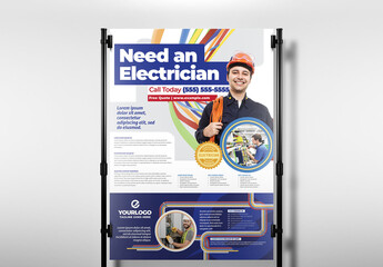 Electrician Flyer Poster Banner for Electric Service with Colourful Wiring