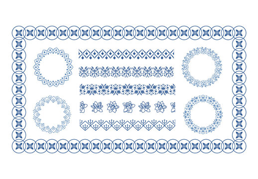 Asian Border Pattern from Traditional Chinese Ceramics with Flowers