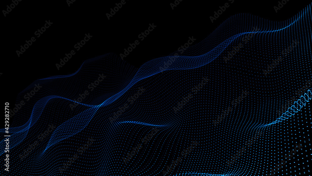 Poster abstract digital background. futuristic wave of dots and weave lines. digital technology. 3d renderi