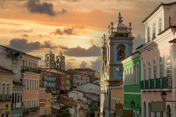Pelourinho, Historic Center of the city of Salvador Bahia Brazil. - obrazy, fototapety, plakaty