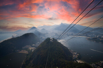 Fototapeta premium Cable car in Sugar Loaf in Rio de Janeiro Brazil