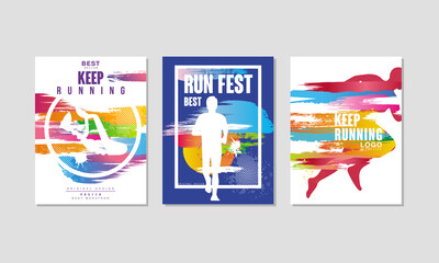 Run Fest Poster for Marathon and Running Competition Vector Set