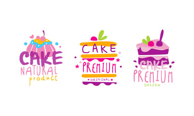 Confectionery Emblems with Sweet Cake and Sugary Dessert Vector Set