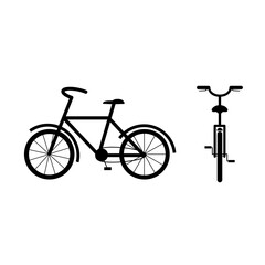 Travel Bicycle Silhouette, front and side view. Bike for travel. Hobby. Flat style Vector Illustration.