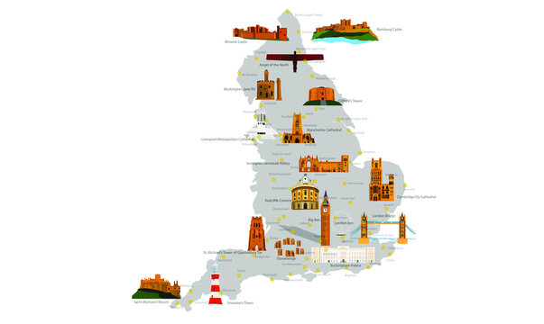 England historical and touristic places. 22 different layers. Vector images. English.
