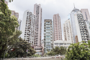 Hong Kong city skyline, tall living houses