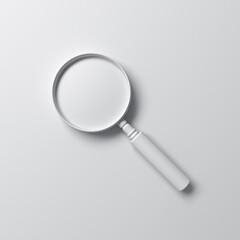 Abstract magnifying glass isolated on white background with shadow minimal concept 3D rendering