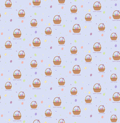Seamless vector pattern with basket with eggs. Happy Easter