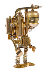 Steampunk robot. Cyberpunk style. Chrome and bronze parts.