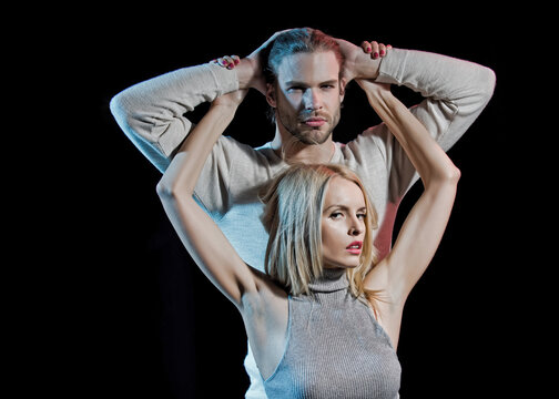 Couple in love. Relationship of sensul couple. Sexy man and woman.