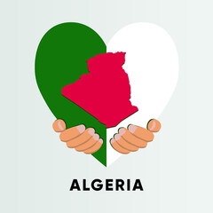 Algeria Map in heart shape hold by hands vector illustration design