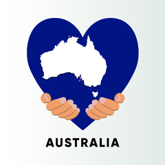 Australia Map in heart shape hold by hands vector illustration design