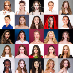 Collage of only young beautiful women