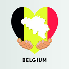 Belgium Map in heart shape hold by hands vector illustration design
