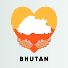  Bhutan Map in heart shape hold by hands vector illustration design