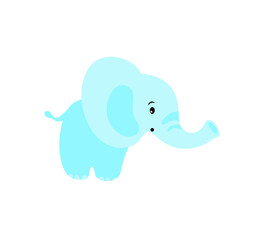 Blue baby Elephant. Cute flat vector Illustration on white background