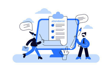 Vector art with word Attendance fastened to computer monitor
