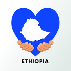 Ethiopia Map in heart shape hold by hands vector illustration design