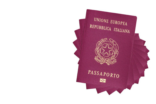 Italian passport of the European Union,pile isolated on white background