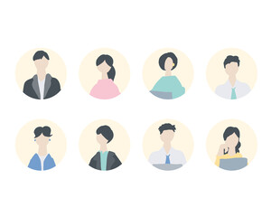 会社員の男女のアイコン風人物イラスト　
Icon-style illustrations of men and women of office workers